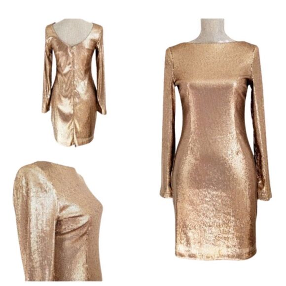KARDASHIAN'S Gold Sequins Cocktail Dress Size Small NWT - Picture 1 of 8
